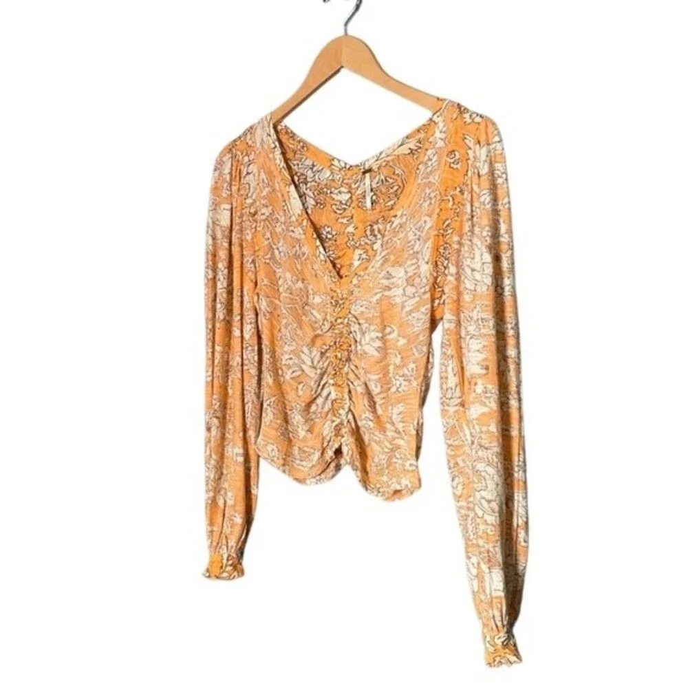 NWT Free People Shirt Say The Word Tee Long Sleeve Floral Ruched Top Size XS NEW